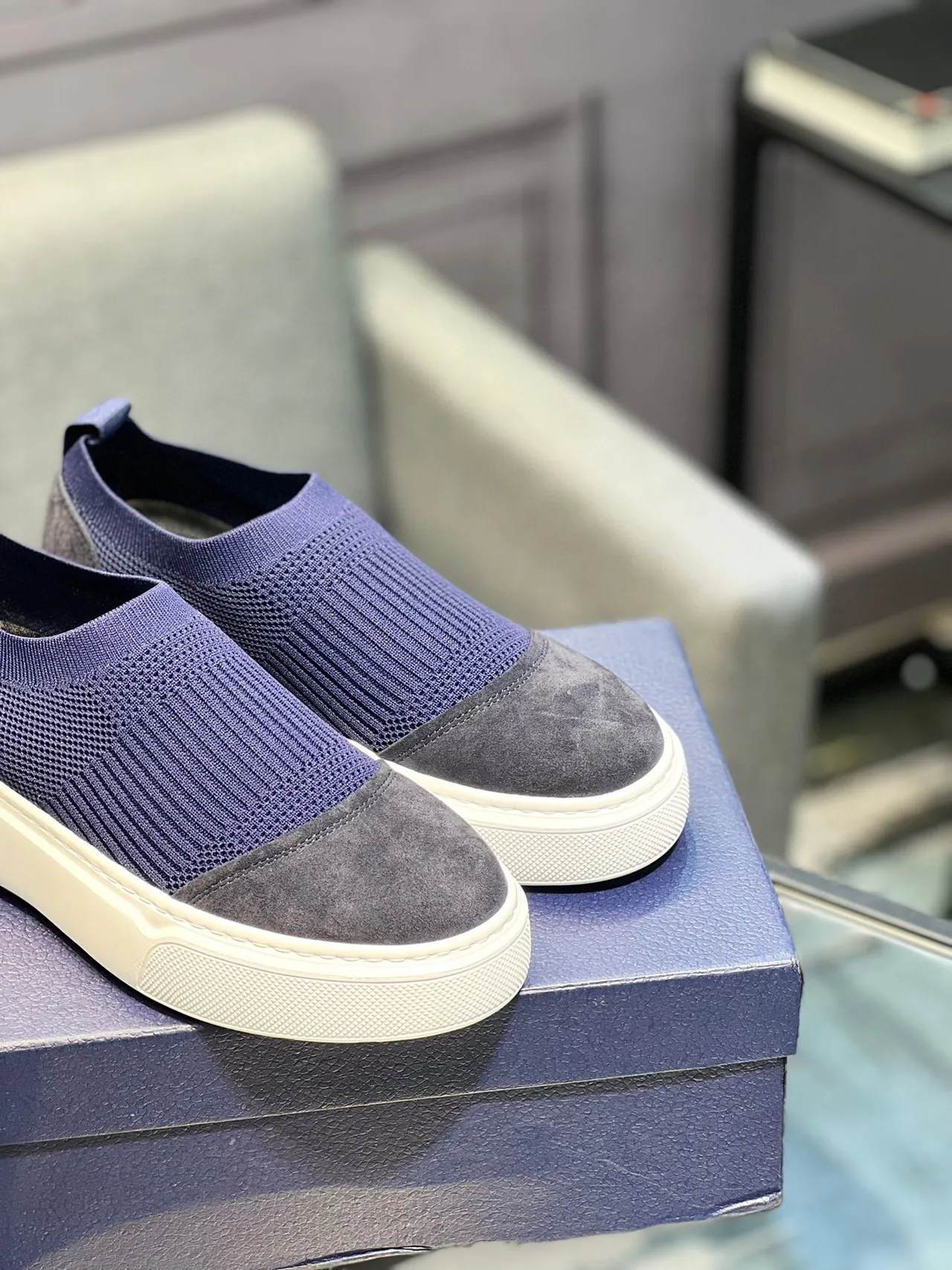 Navy and Gray Knit Sock Slip-On Lifestyle Sneaker 9