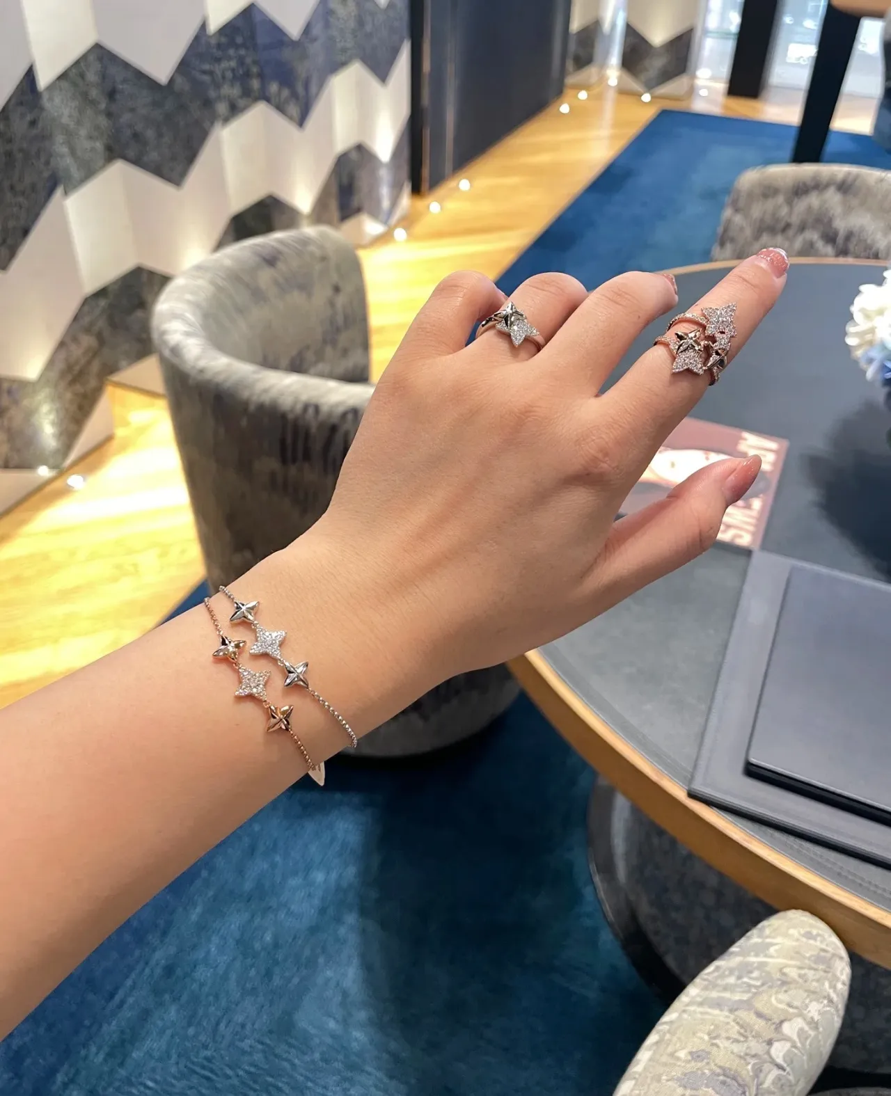 Navy Silver Chain Pavé-Set Star Centerpiece Bracelet 2