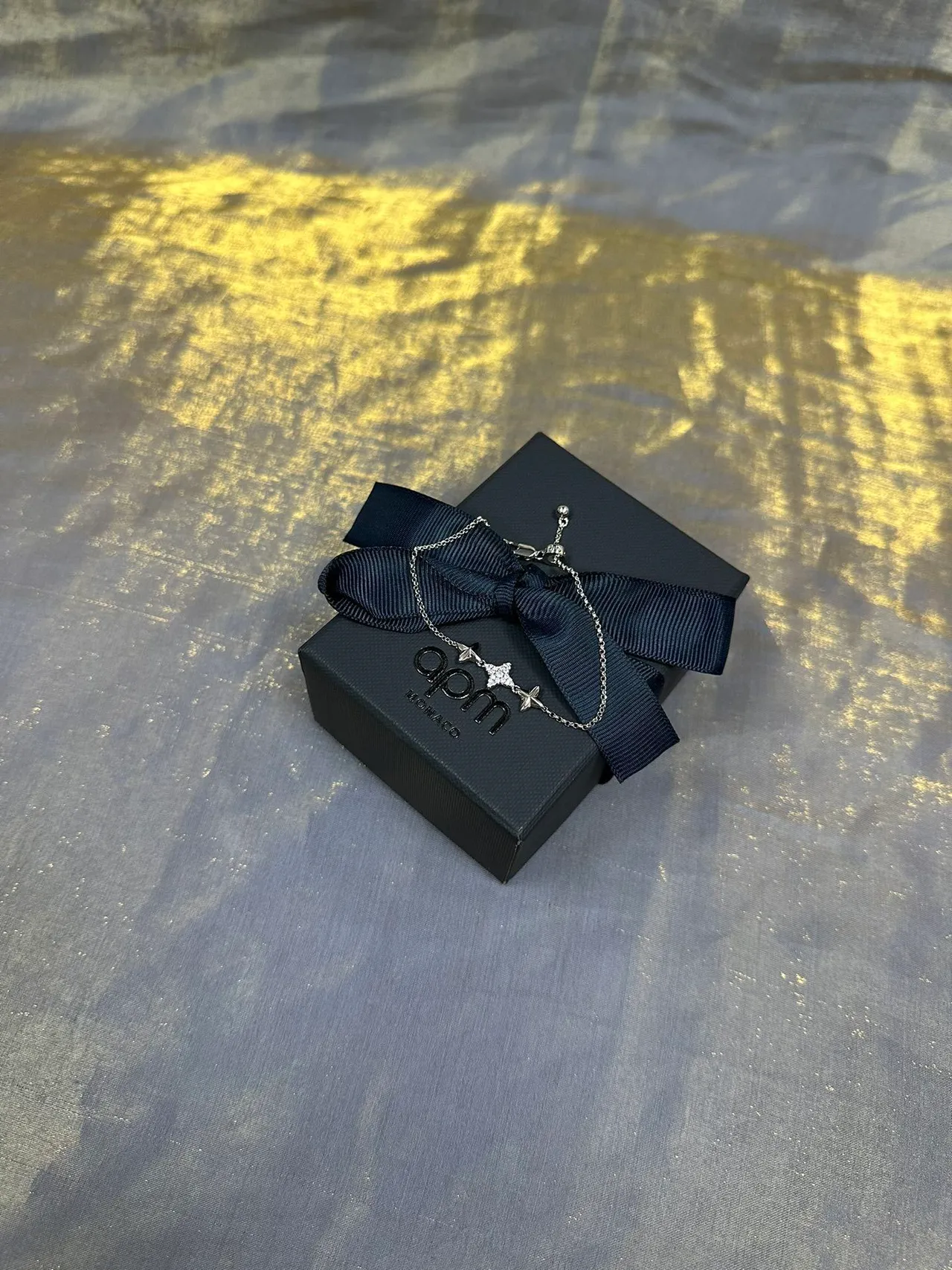Navy Silver Chain Pavé-Set Star Centerpiece Bracelet 6