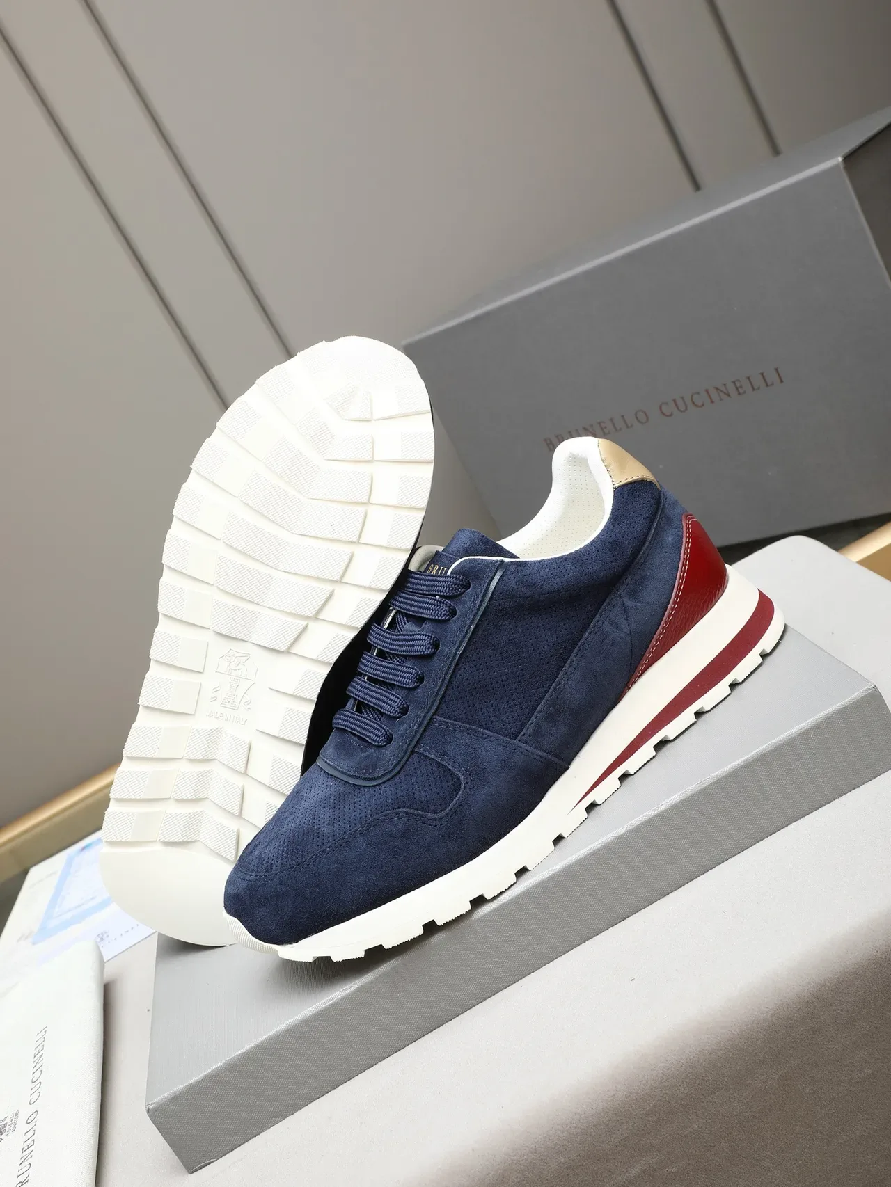 Navy Suede and Red Accent Retro Runner Sneaker 4