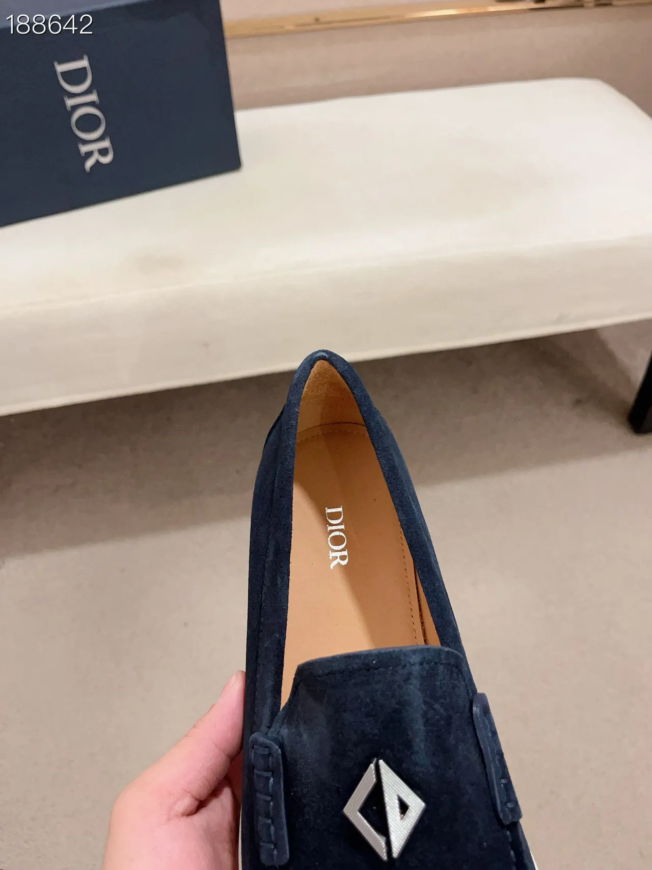 Navy White Suede Upper Contrast Sole Loafer 6