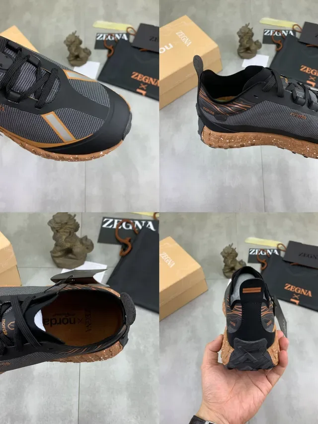 Norda Preto e Marrom Minimalista Malha Superior Sola Rústica com Manchas Tênis de Corrida 2