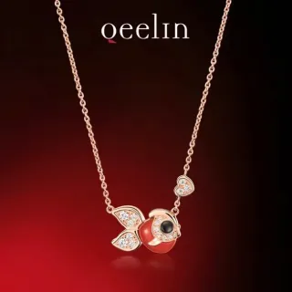 Oeelin Collier pendentif poisson cabochon rouge or rose