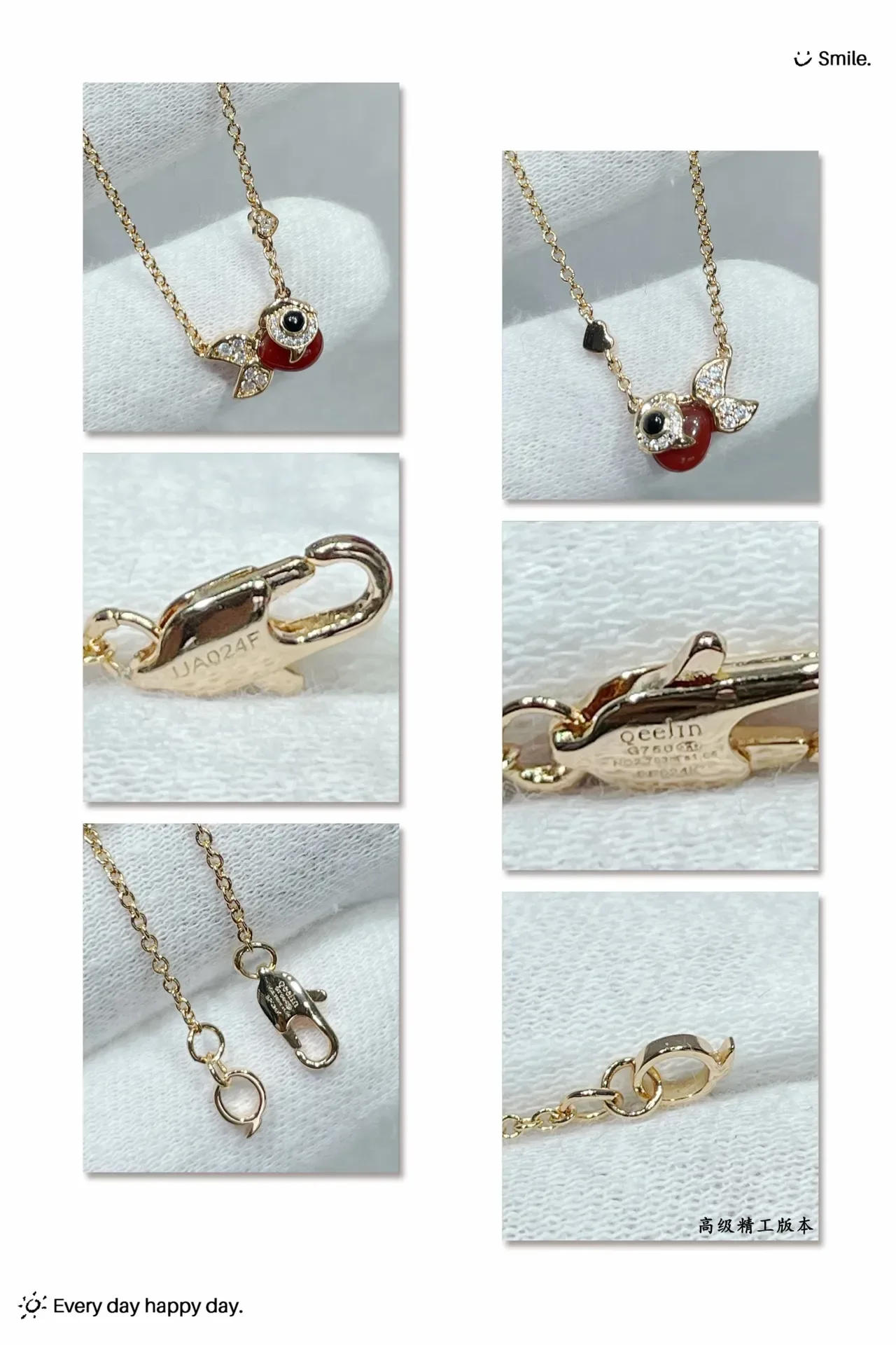 Oeelin Rose Gold Red Cabochon Fish Pendant Necklace 2