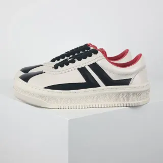 Off-White Cream Black Red Panelled Low-Top Sneakers