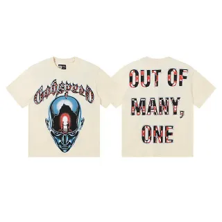 تيشيرت Off-White كريمي بطباعة جرافيك أمامية وخلفية