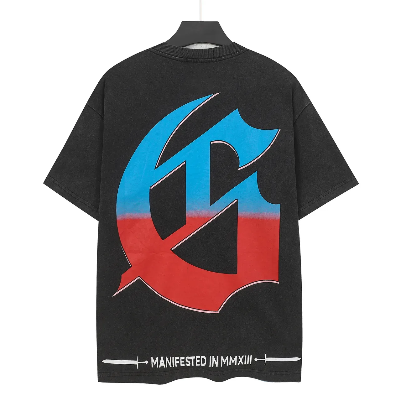 Oversized Acid-Wash Black Graphic Print Double-Sided T-Shirt 2