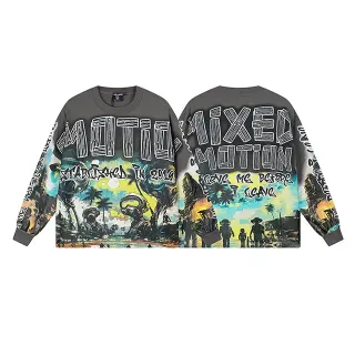 Oversized Graphic Print Charcoal Gray Long-Sleeve T-Shirt