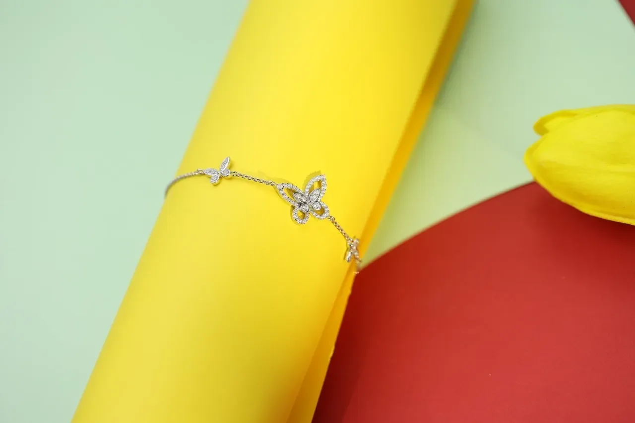 Pavé-Set Butterfly Motif Delicate Chain Bracelet 4