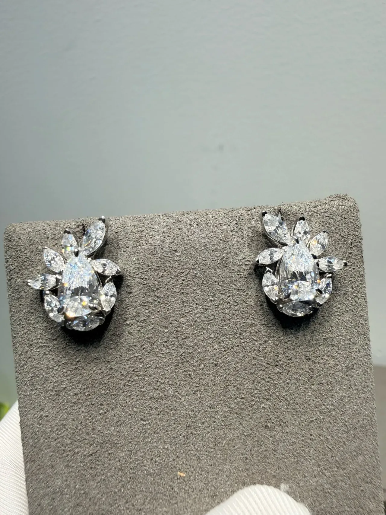 Pear-Cut Green Gemstone and Marquise Halo Floral Stud Earrings 9