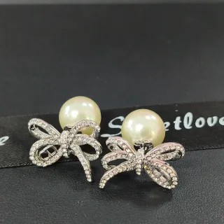 Pearl and Crystal Dragonfly Stud Earrings