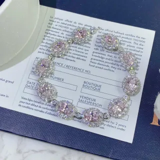 Pulsera de piedras ovaladas con halo-set rosa y transparente