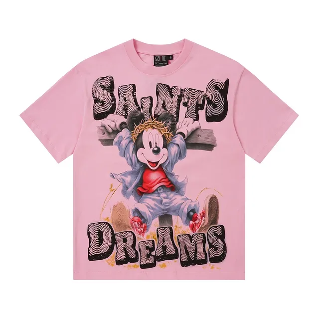 Pink Graphic-Print Oversized Mickey Mouse 'Saints Dreams' T-Shirt 7