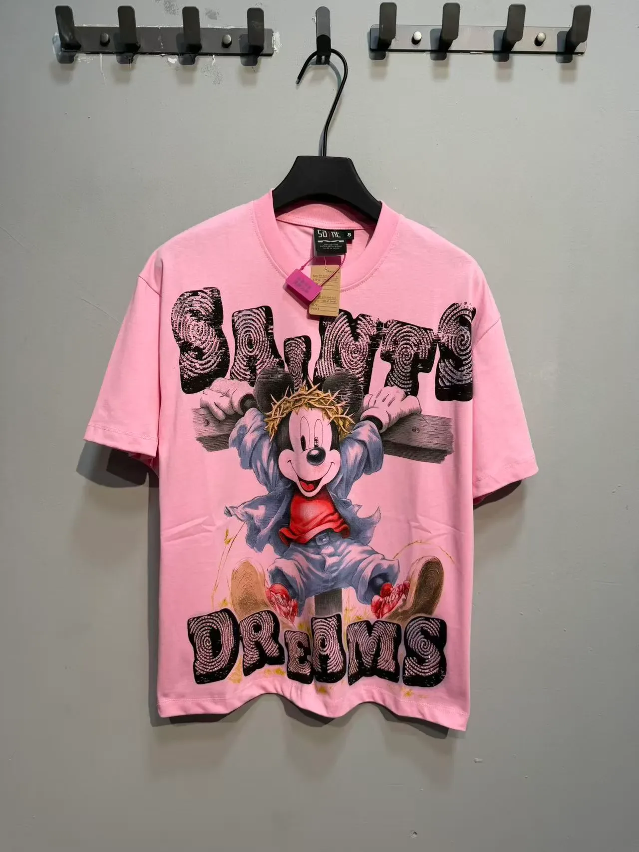 Pink Graphic-Print Oversized Mickey Mouse 'Saints Dreams' T-Shirt 9
