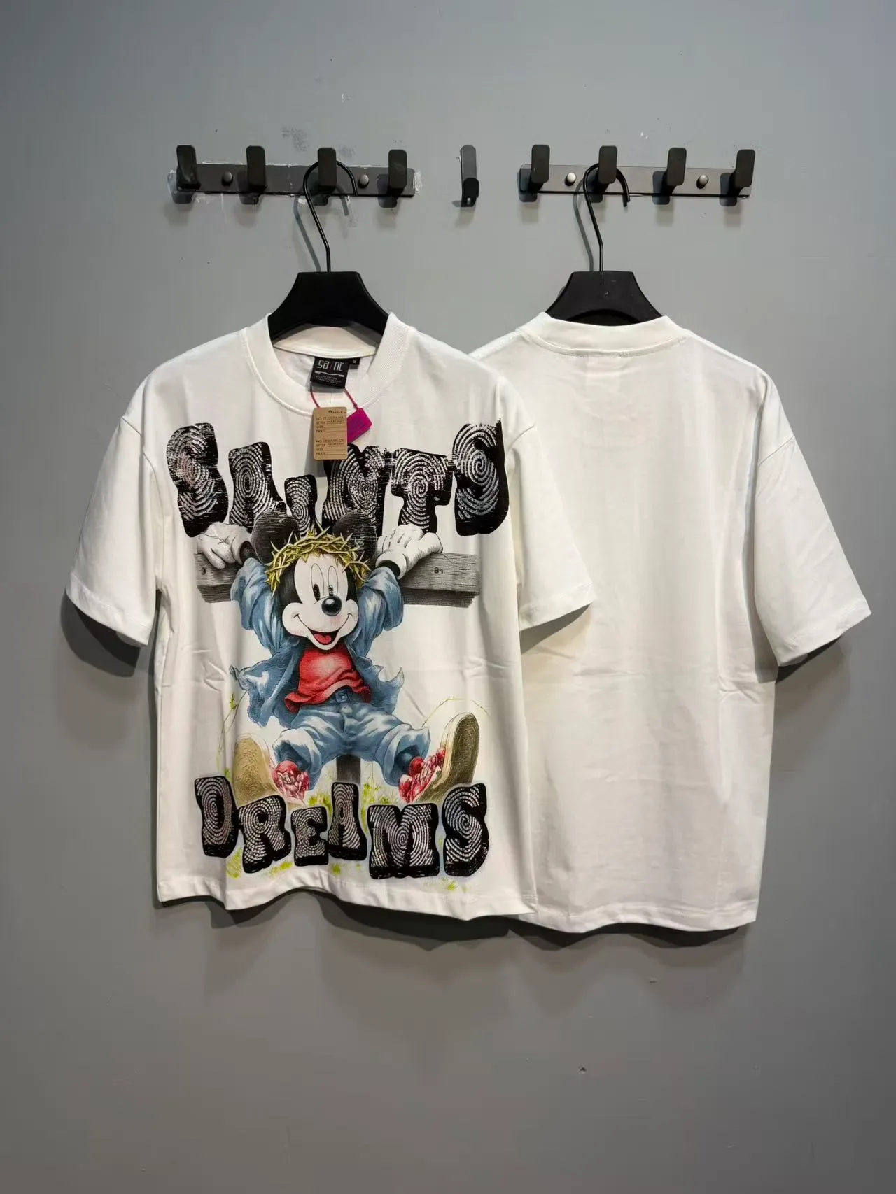 Pink Graphic-Print Oversized Mickey Mouse 'Saints Dreams' T-Shirt 11
