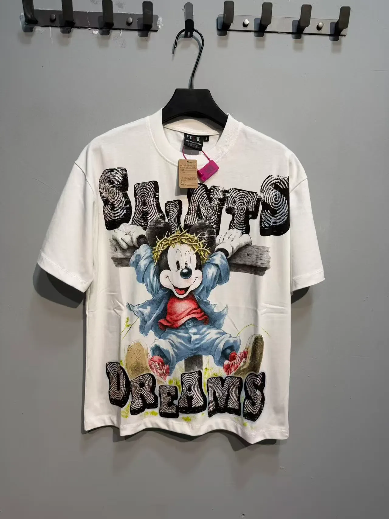 Pink Graphic-Print Oversized Mickey Mouse 'Saints Dreams' T-Shirt 12
