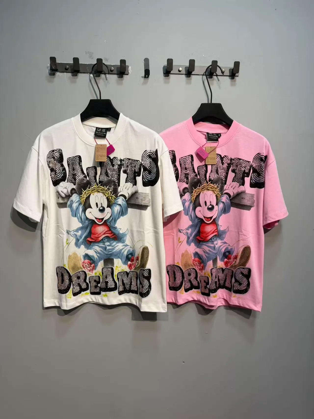 Pink Graphic-Print Oversized Mickey Mouse 'Saints Dreams' T-Shirt 14