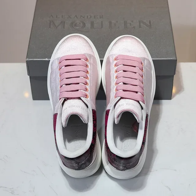 Pink Red Platform Sole Velvet Upper Sneakers 5