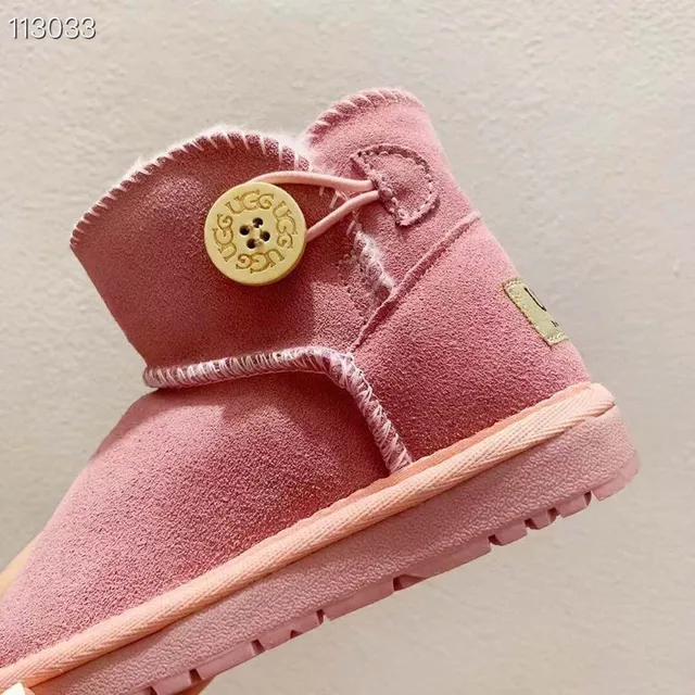 Pink Suede-Like Shearling-Lined Button Snow Boots 4