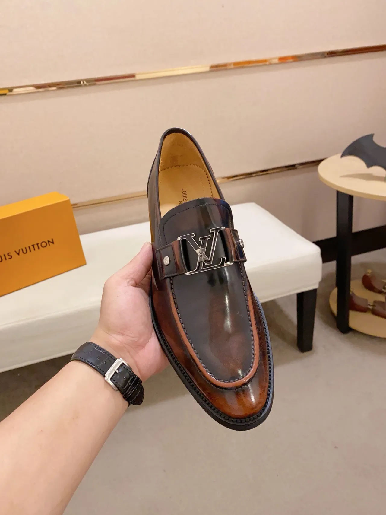 Polished Brown Leather Buckle Strap Loafer 5