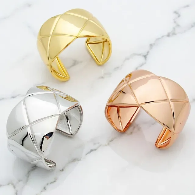 Quilted Geometric Faceted Open Cuff Bracelets 3