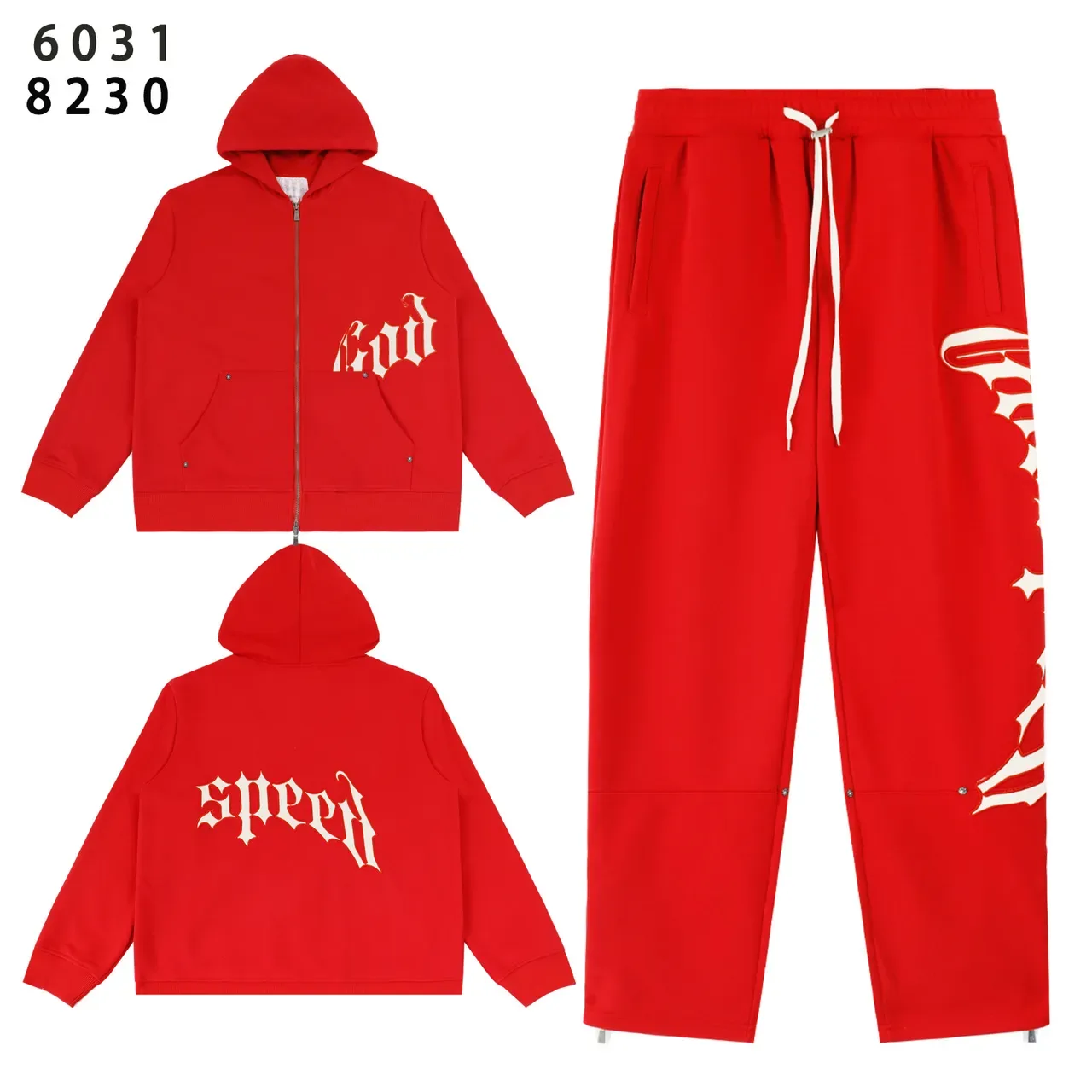 Red and Black Graphic Zip-Up Hoodie and Jogger Tracksuit 20