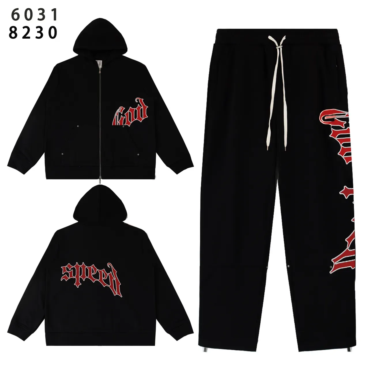 Red and Black Graphic Zip-Up Hoodie and Jogger Tracksuit 21
