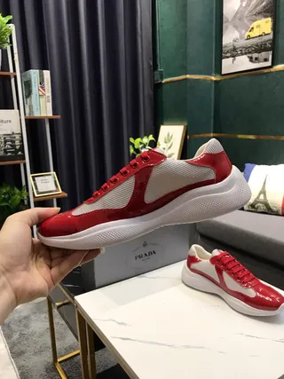 Red and White Patent Mesh Platform Chunky Sneakers 5