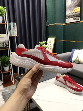 Red and White Patent Mesh Platform Chunky Sneakers 8