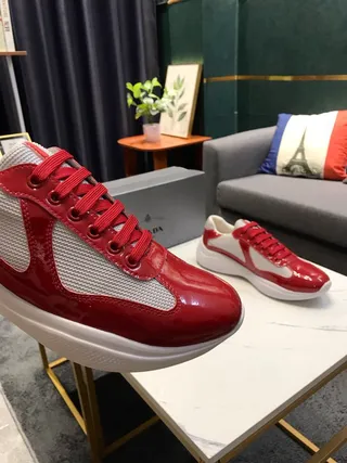 Red and White Patent Mesh Platform Chunky Sneakers 9