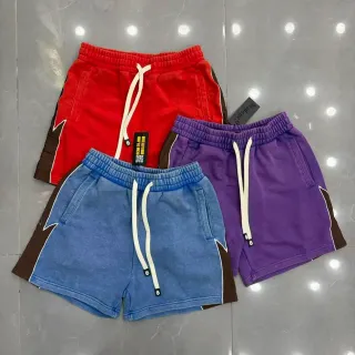 Red Brown Drawstring Waist Contrast Side Panels Shorts