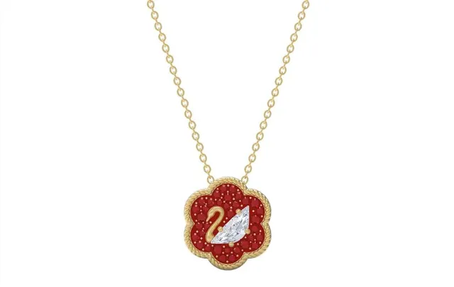 Red Enamel Floral Swan Pendant Necklace 5