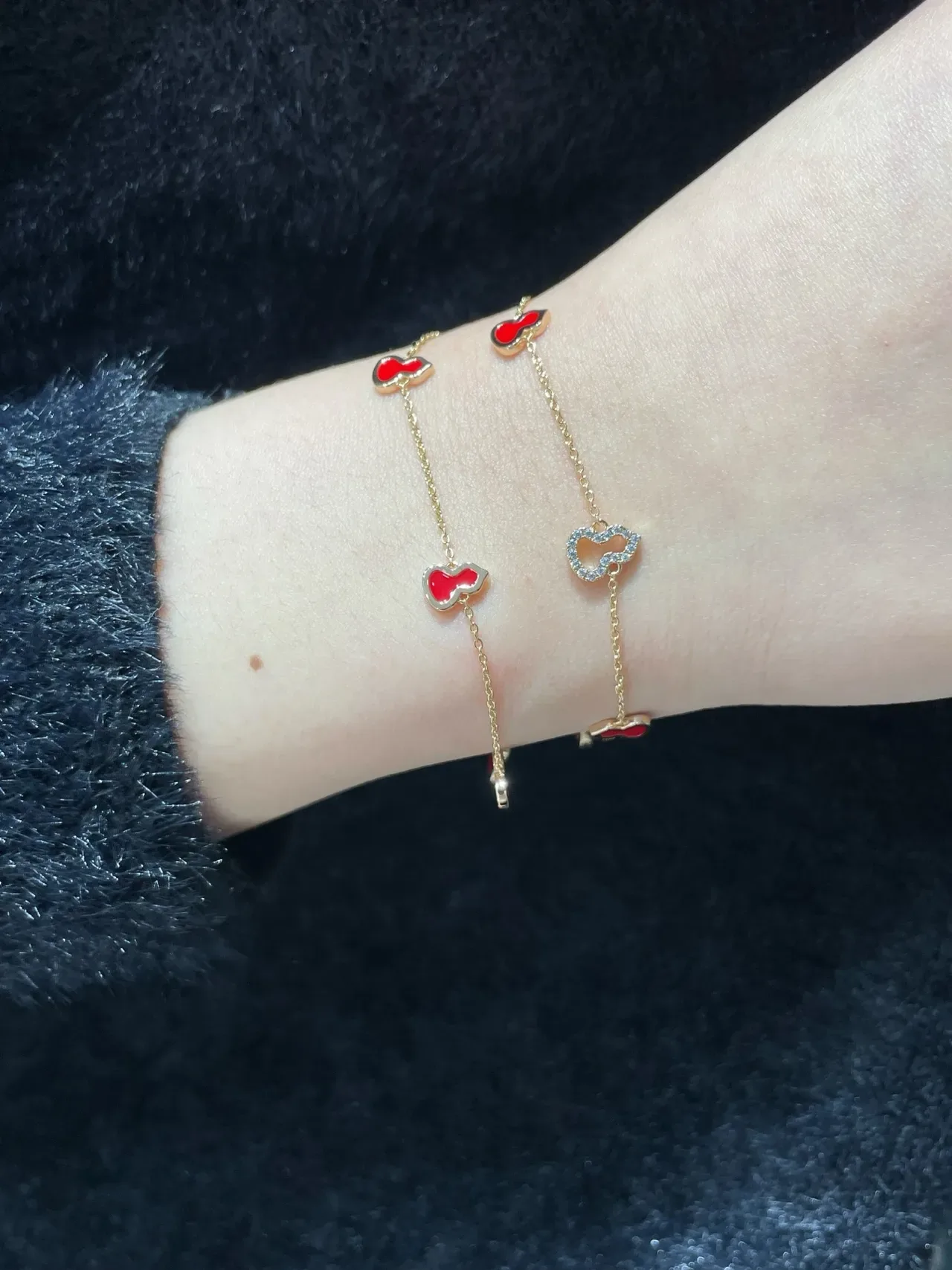 Red Gold Chain Enamel Gourd Charms Bracelet 8
