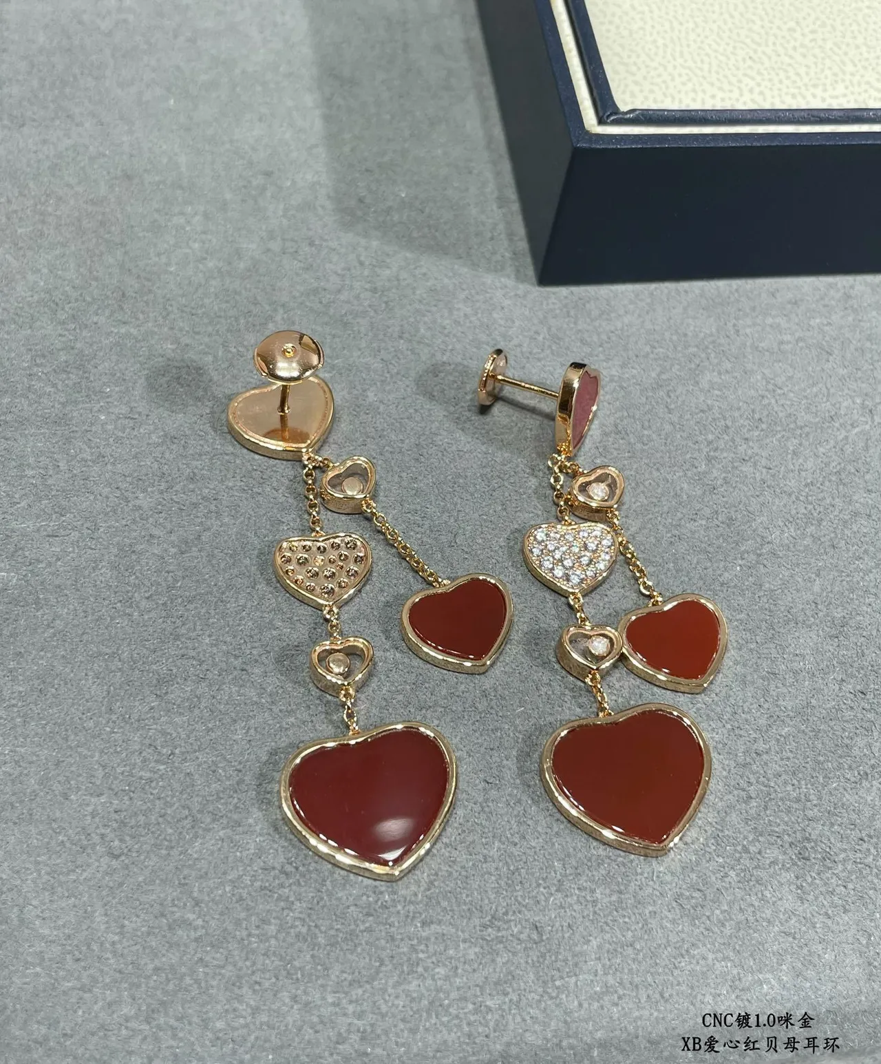 Red Gold Multi-Heart Dangle Metal Earrings 5