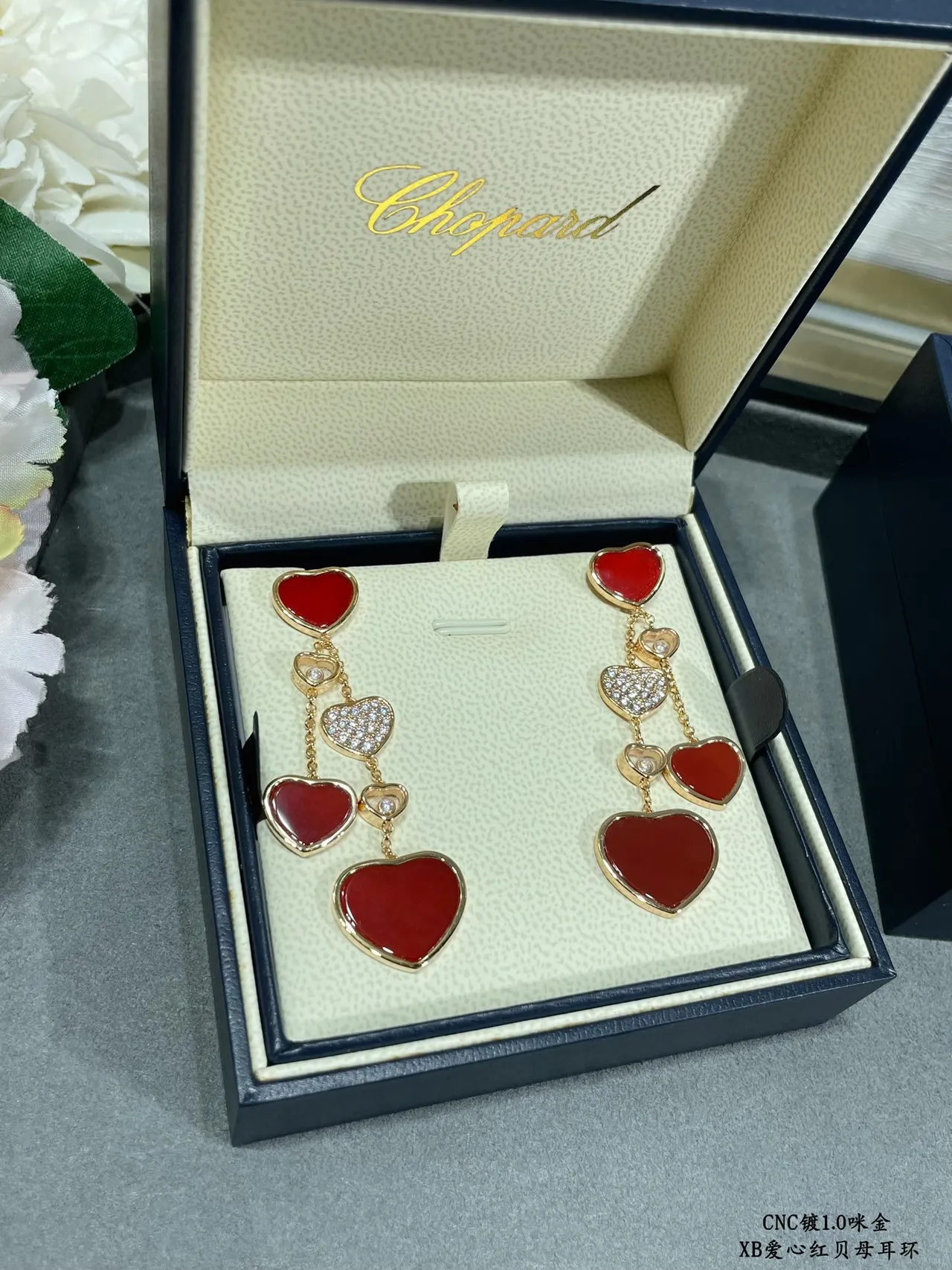 Red Gold Multi-Heart Dangle Metal Earrings 6