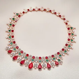 Collier Bib-Style Rouge Vert Multi-Gemstone