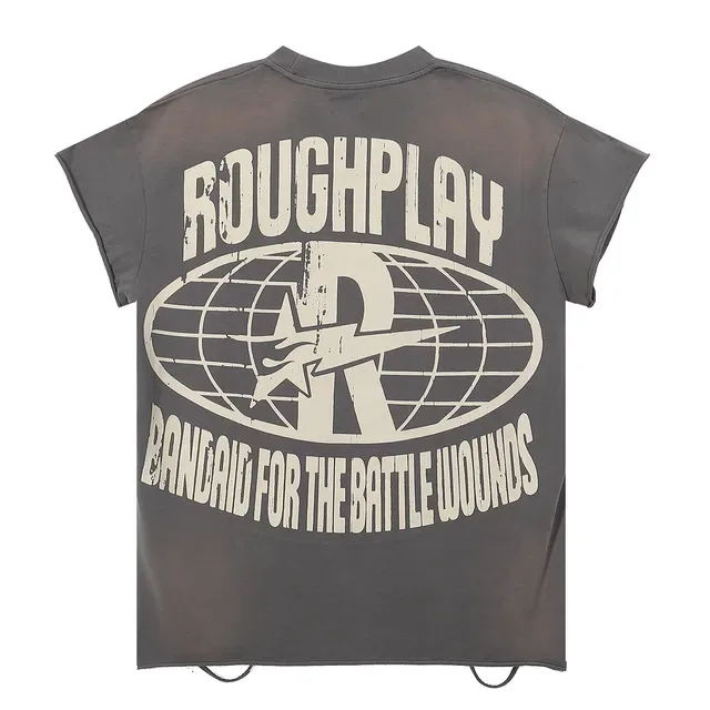 ROUGH Roughplay Distressed Graphic Gray T-Shirt 3