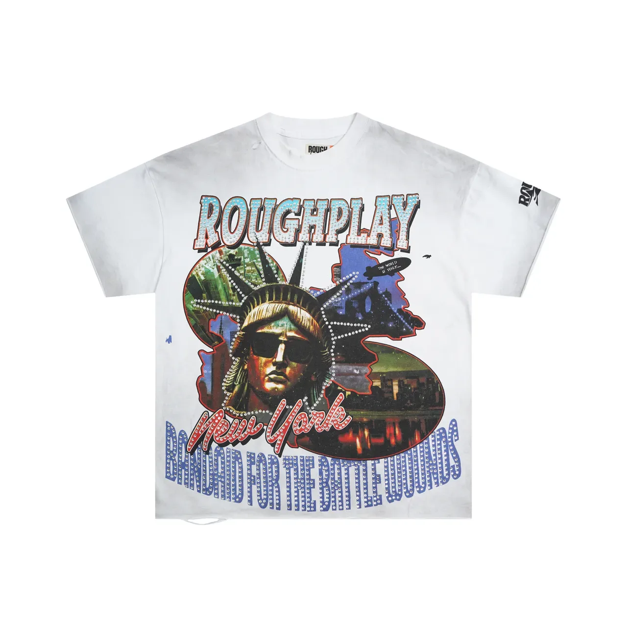Roughplay Oversized Rhinestone Graphic Tie-Dye Wash T-Shirt 3