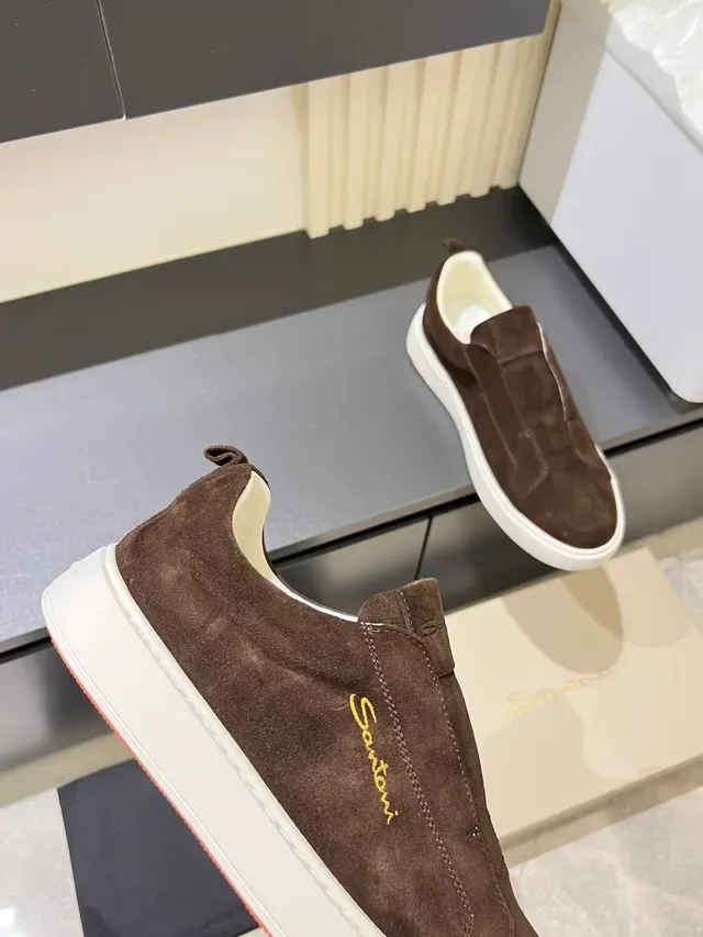 Santoni Slip-On Suede Brown and White Lifestyle Sneakers 3