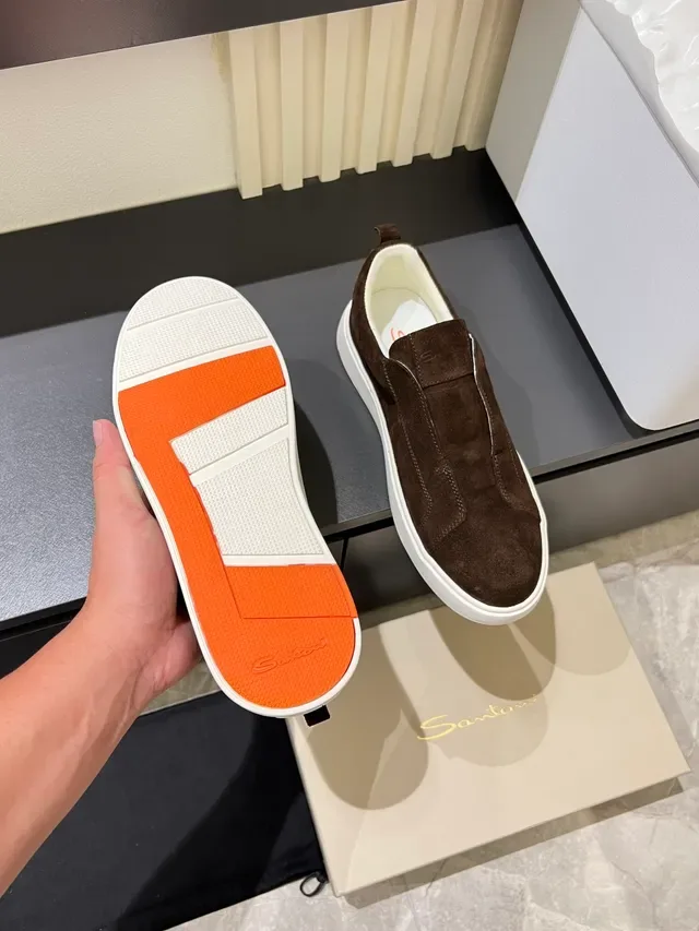 Santoni Slip-On Suede Brown and White Lifestyle Sneakers 4