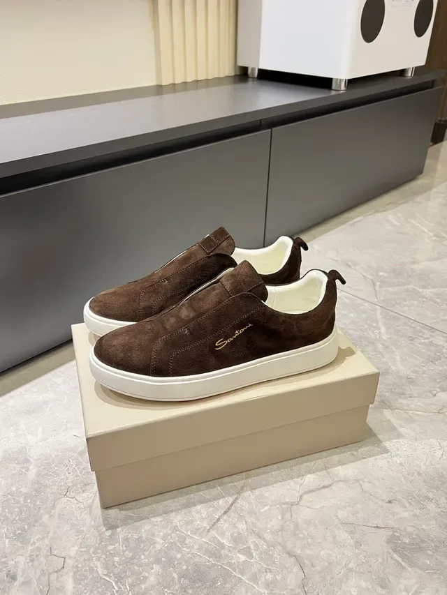 Santoni Slip-On Suede Brown and White Lifestyle Sneakers 5