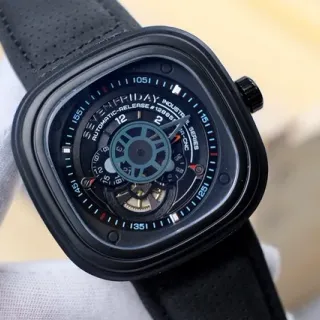 SevenFriday P1-CNC Industrial Series काला ओपन हार्ट यांत्रिक घड़ी