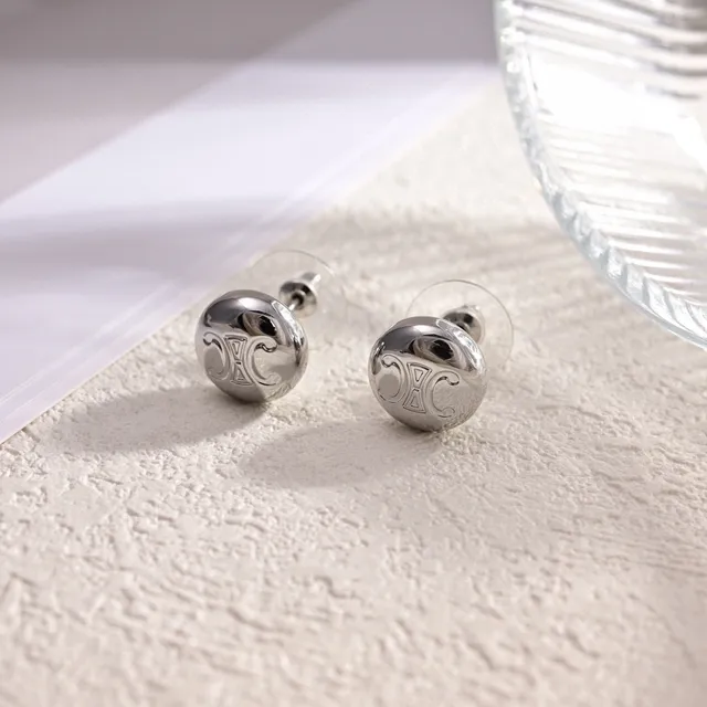 Silver and Gold Monogrammed Spherical Stud Earrings 3