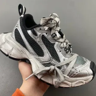 Silver Black Oversized Sole Metallic Synthetic Upper Chunky Sneakers