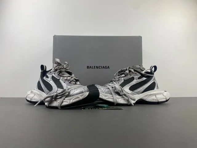 Silver Black Oversized Sole Metallic Synthetic Upper Chunky Sneakers 13
