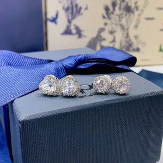 Silver Blue Heart-Shaped Studs Round Earrings