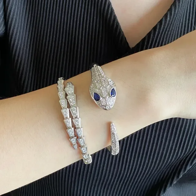 Silver Blue Snake Motif Pavé-Set Bracelet 6