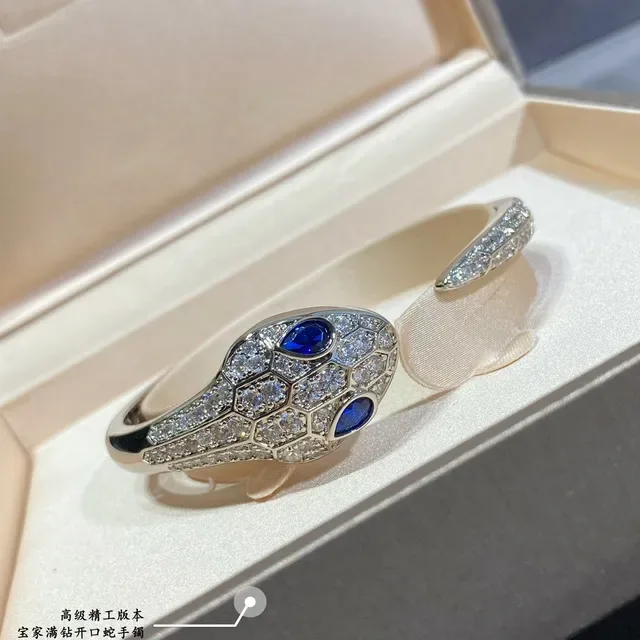 Silver Blue Snake Motif Pavé-Set Bracelet 7