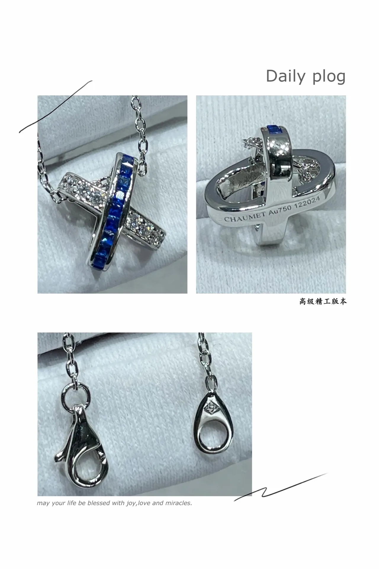 Silver Blue X-Shaped Pendant Channel-Set Stones Necklace 2