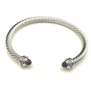 Silver Burgundy Twisted Cable Faceted Gemstone Terminals Bracelet